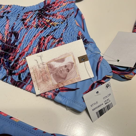 NWT Jessica Simpson Windy Palms Multi Lilac Bikini Top and Bottom M/L - Picture 6 of 11